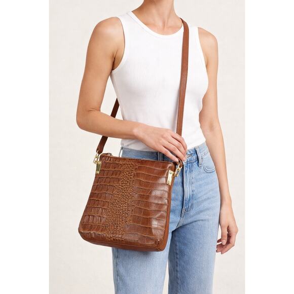 Unbranded Handbags - NWOT Brown Croc Embossed Crossbody Bag Gold Hardware Adjustable Strap